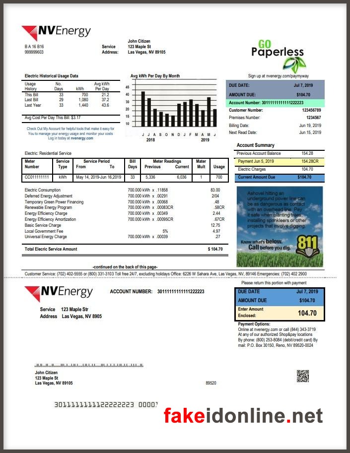 Nevada Utility Bill PSD Template - Nevada Proof of Address